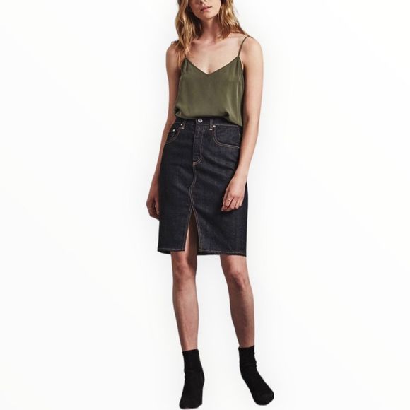 Adriano Goldschmeid Emery Skirt High Rise Dark Denim Pencil Skirt size 27 - Picture 1 of 13